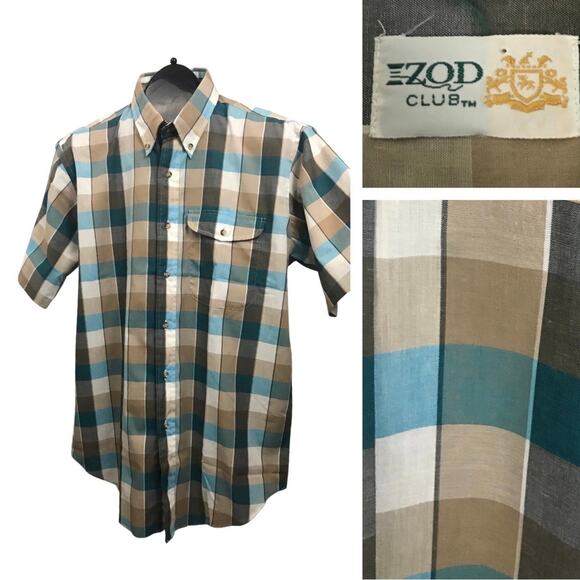 1980s Izod Chekered Mod Button Down Shirt / Men’s Large * - Picture 1 of 5